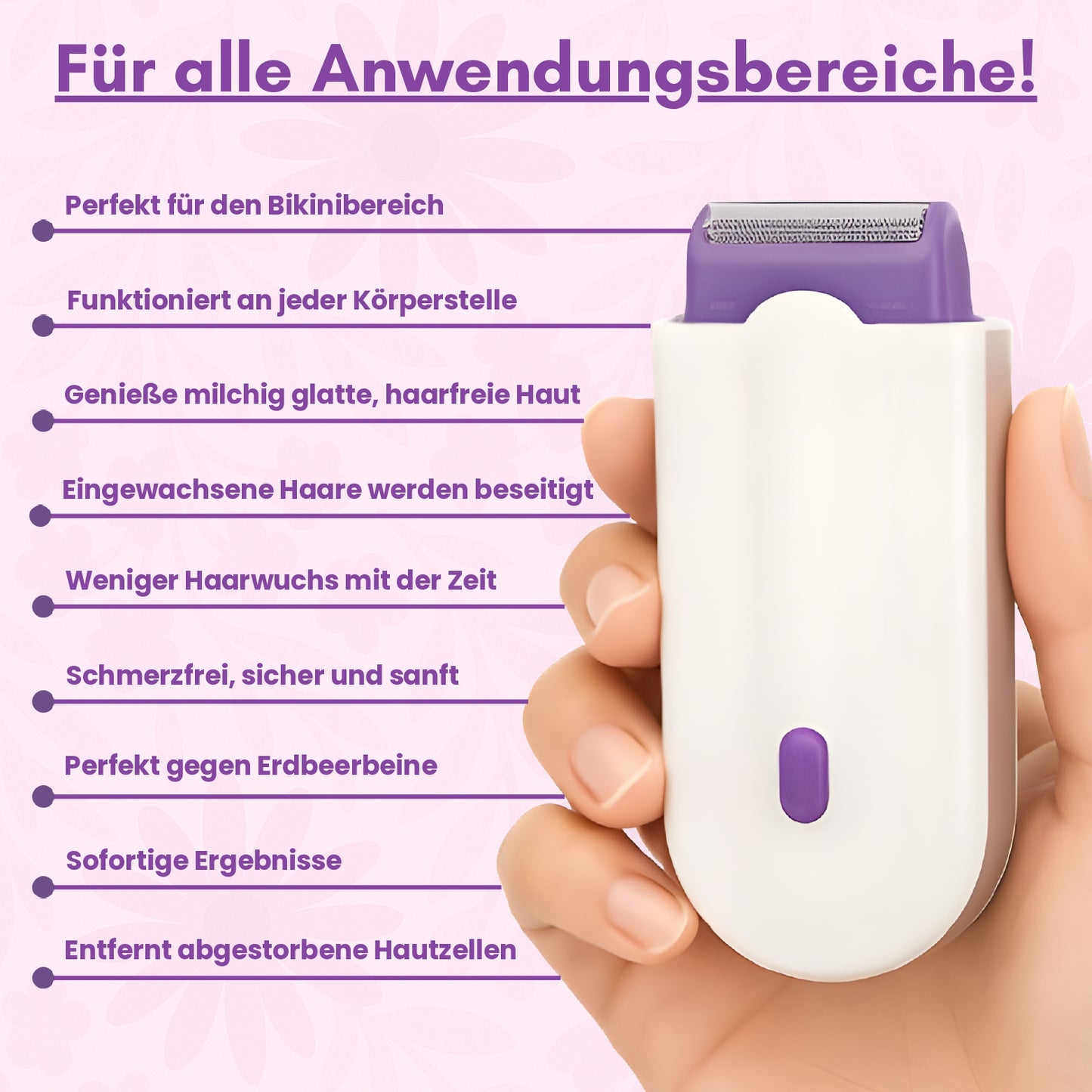 Schmerzfreier Damenrasierer mit Gesicht-, Bein- & Bikinimodus